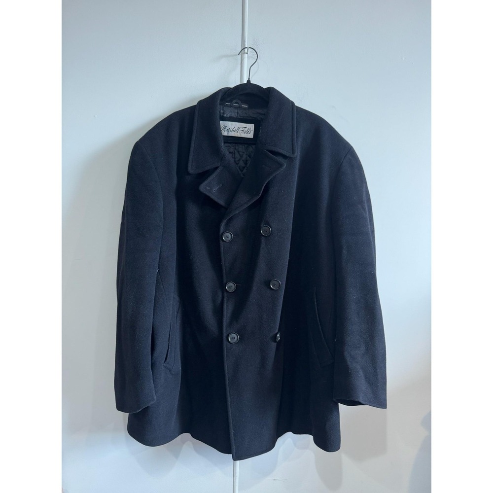 Vintage Marshall Field's Coat Mens XL Black Wool Pea Coat‎ Quilted Lined